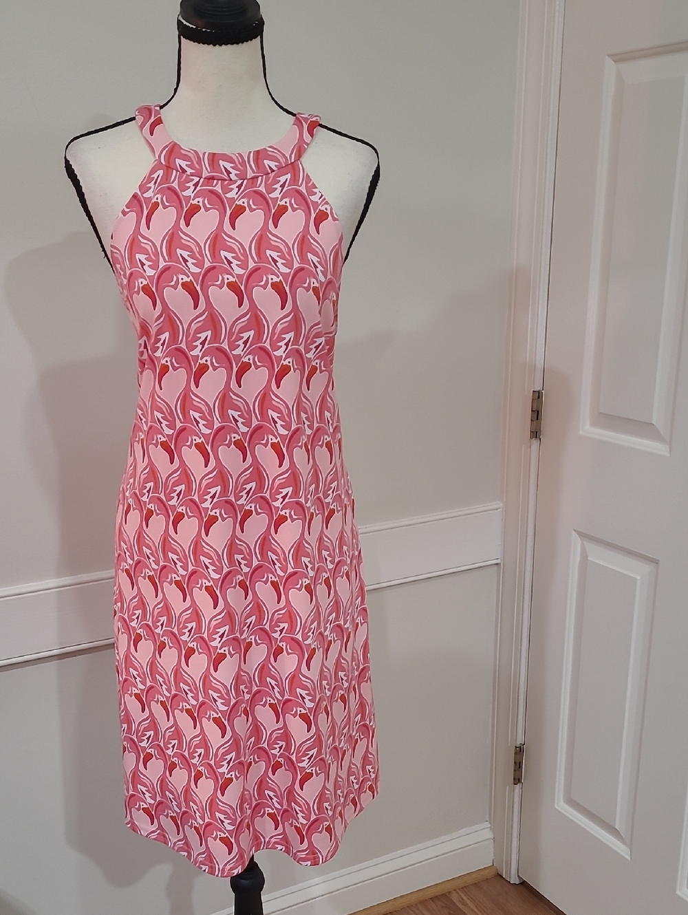 Versona Verona Sleeveless Pink Flamingo Print Halter Neck Dress - Size XL